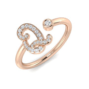 Diamond Q Initial Ring 0.10ct with Pavé Stones in 10K/14K gold and platinum with certified lab-grown or natural diamonds