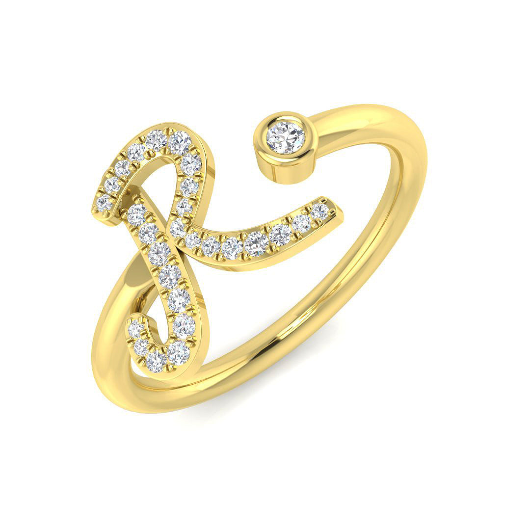 Diamond Letter R Ring 0.10ct in 10K/14K gold and platinum with certified lab-grown or natural diamonds