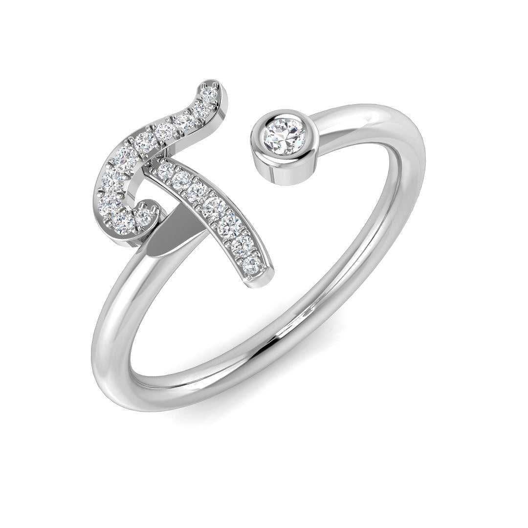 Personalised Diamond T Initial Ring 0.10ct in Hallmarked in 10K/14K gold and platinum with certified lab-grown or natural diamonds
