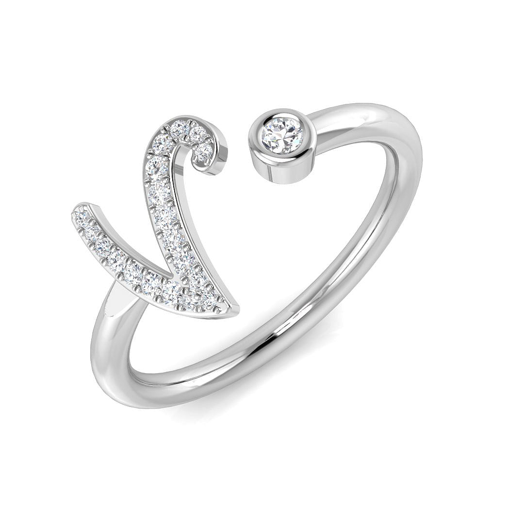 Luxury Diamond V Initial Ring 0.10ct in Hallmarked Gold & in 10K/14K gold and platinum with certified lab-grown or natural diamonds