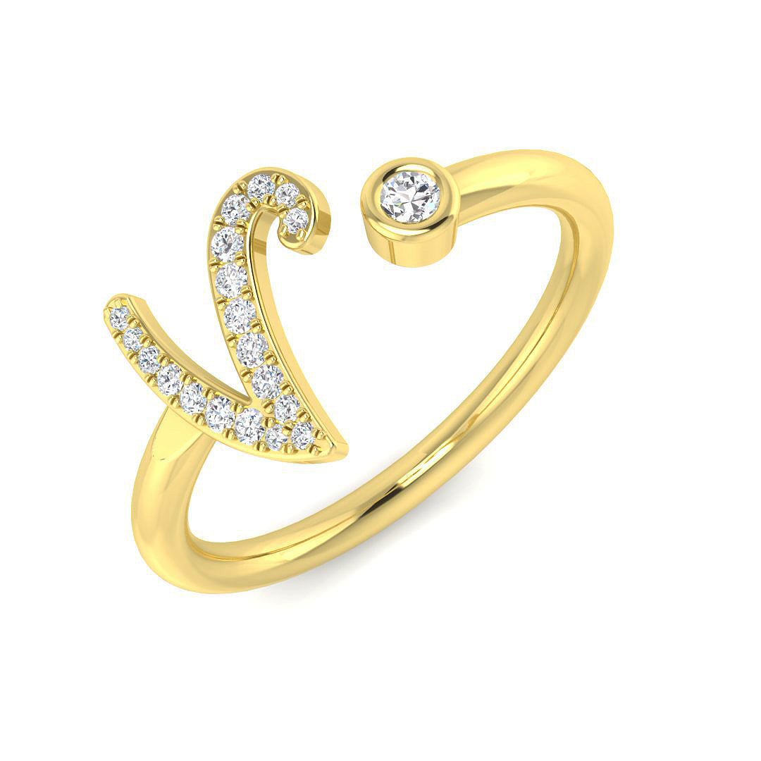 Luxury Diamond V Initial Ring 0.10ct in Hallmarked Gold & in 10K/14K gold and platinum with certified lab-grown or natural diamonds