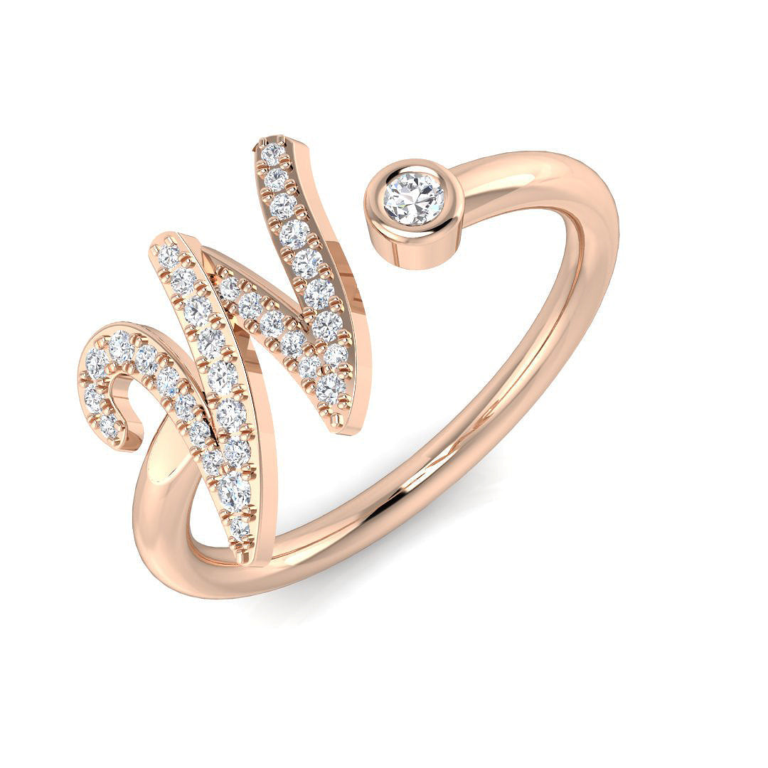 Pavé Diamond W Initial Ring 0.15ct in 10K/14K gold and platinum with certified lab-grown or natural diamonds