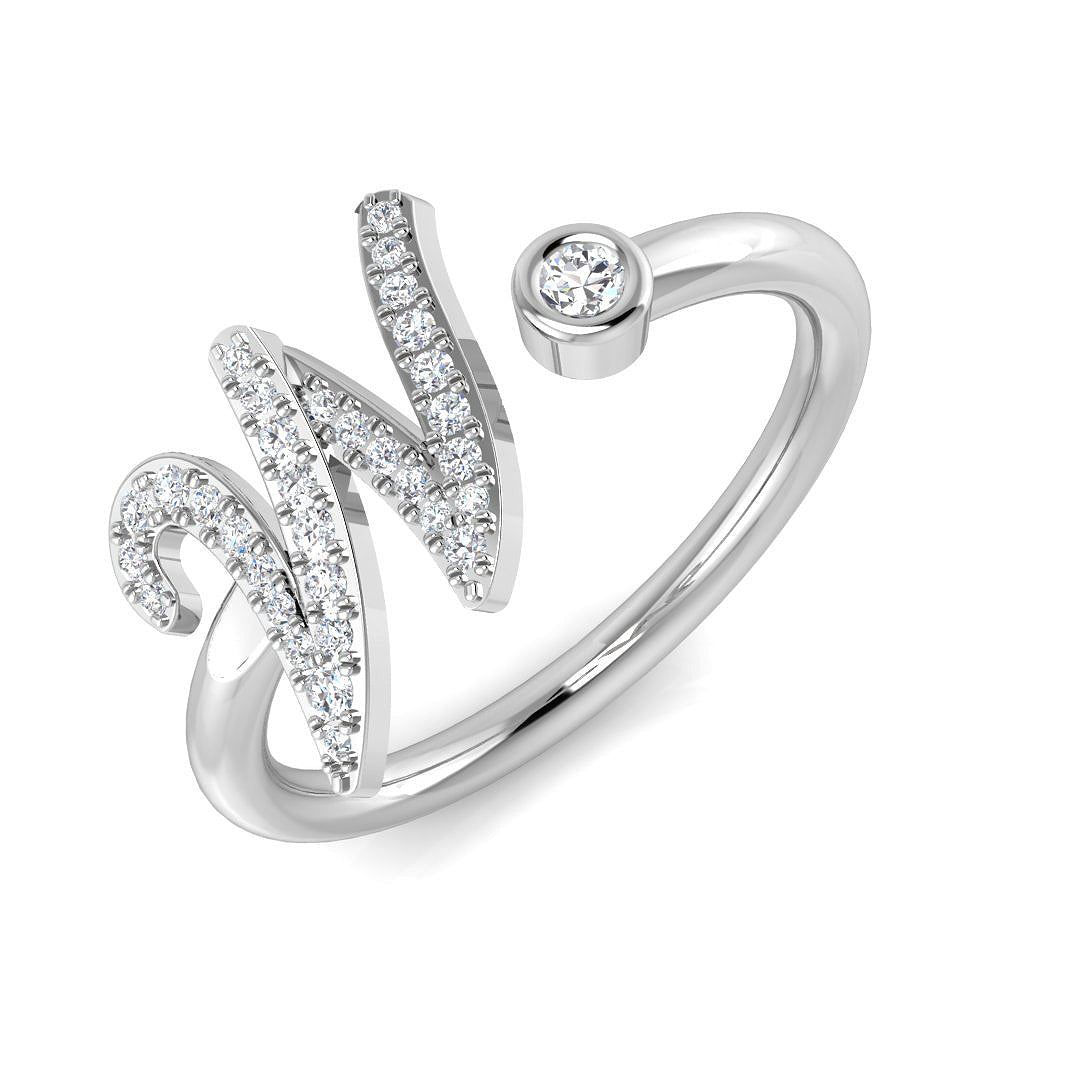 Pavé Diamond W Initial Ring 0.15ct in 10K/14K gold and platinum with certified lab-grown or natural diamonds