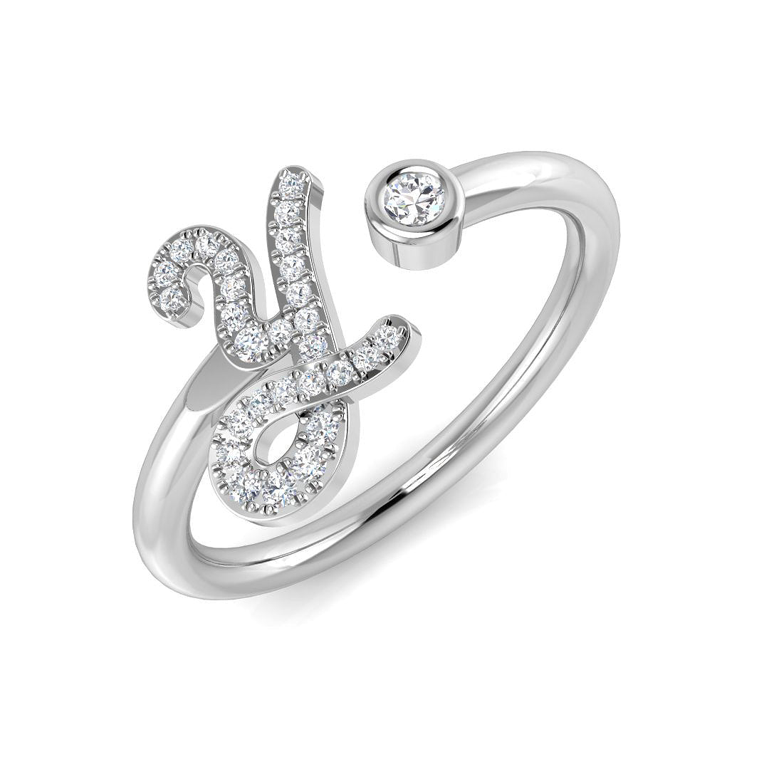Diamond Initial Y Ring 0.10ct in 10K/14K gold and platinum with certified lab-grown or natural diamonds