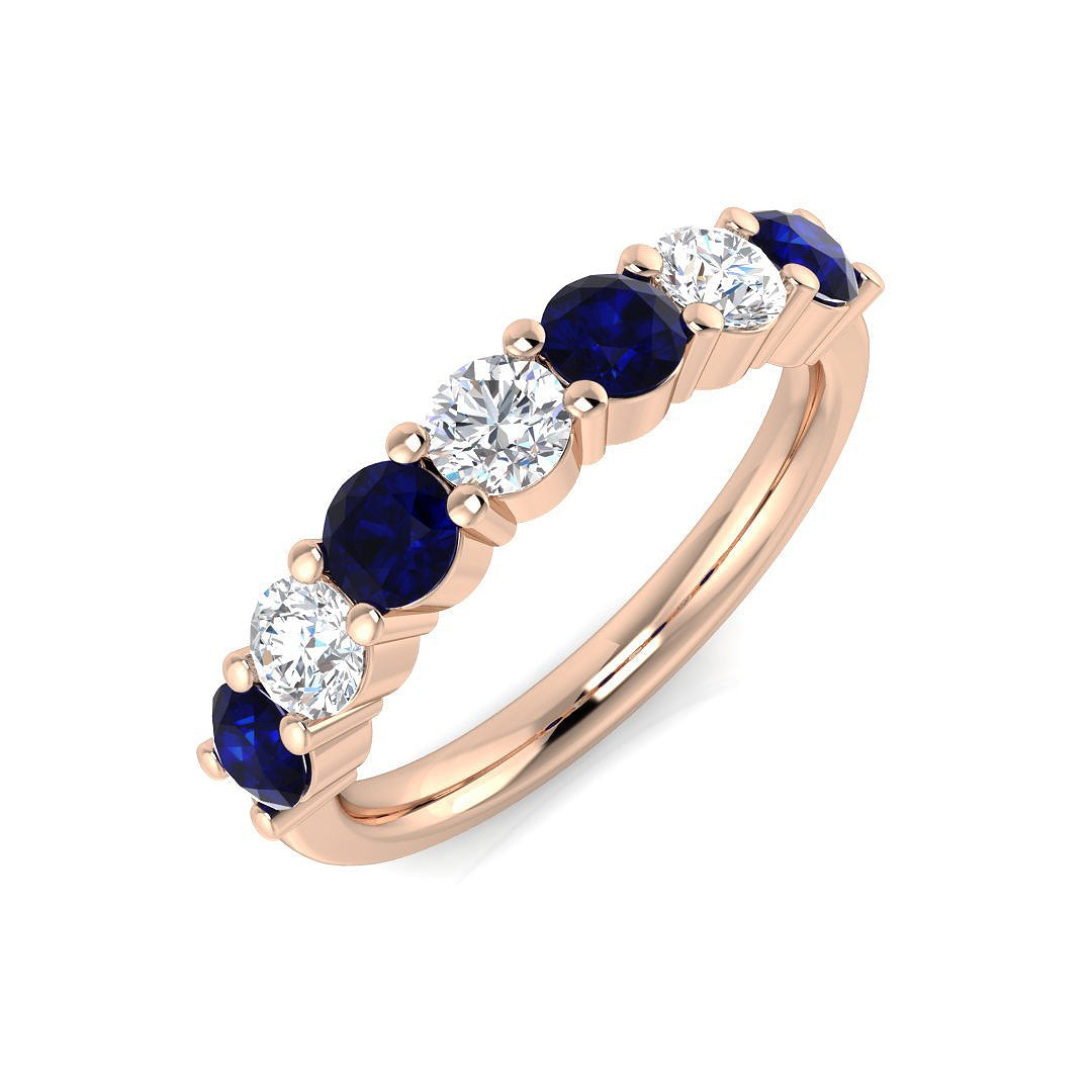 Alternating Sapphire & Diamond Half Eternity Ring in 10K/14K gold and platinum with certified lab-grown or natural diamonds