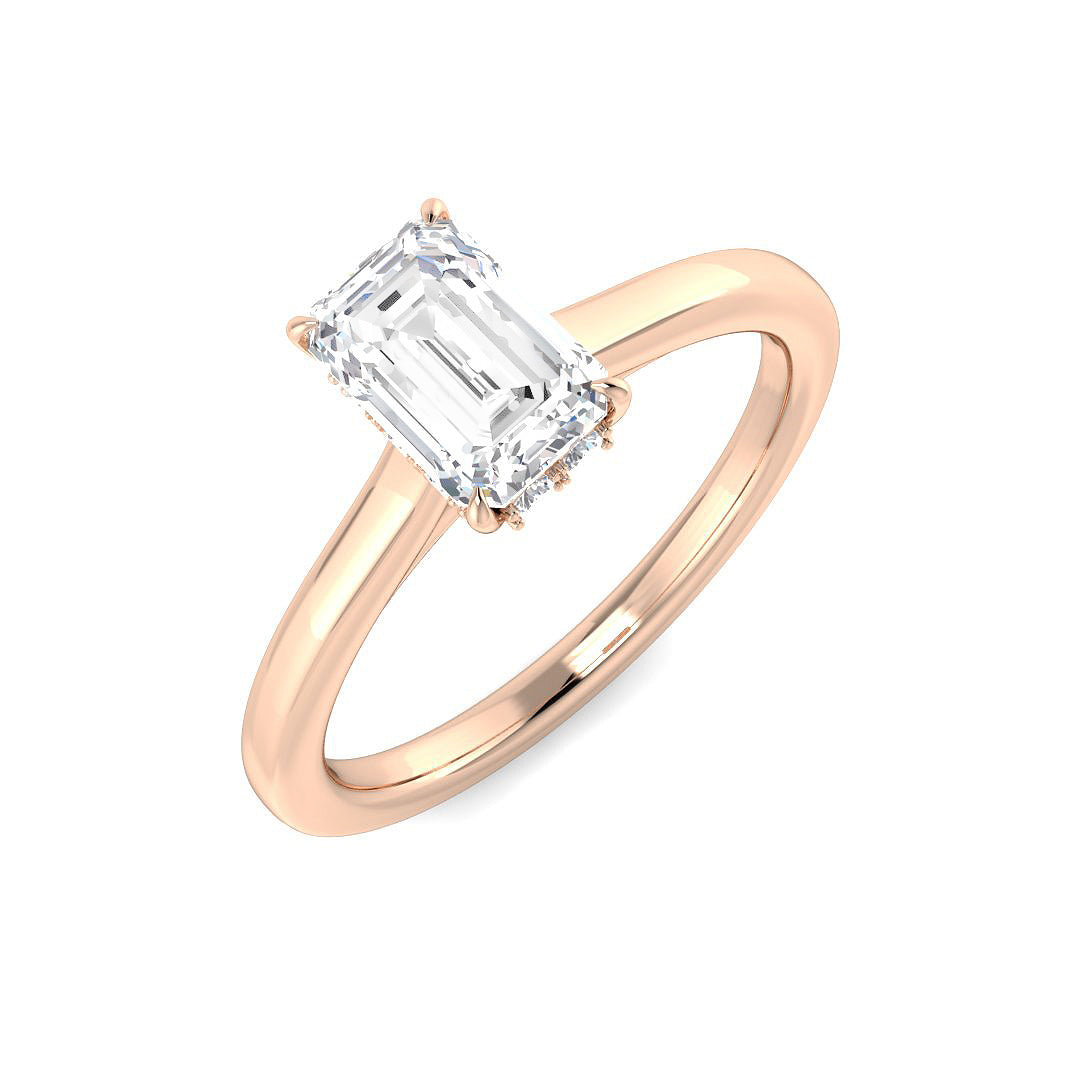 Emerald Cut Diamond Ring with Hidden Halo in 10K/14K gold and platinum with certified lab-grown or natural diamonds