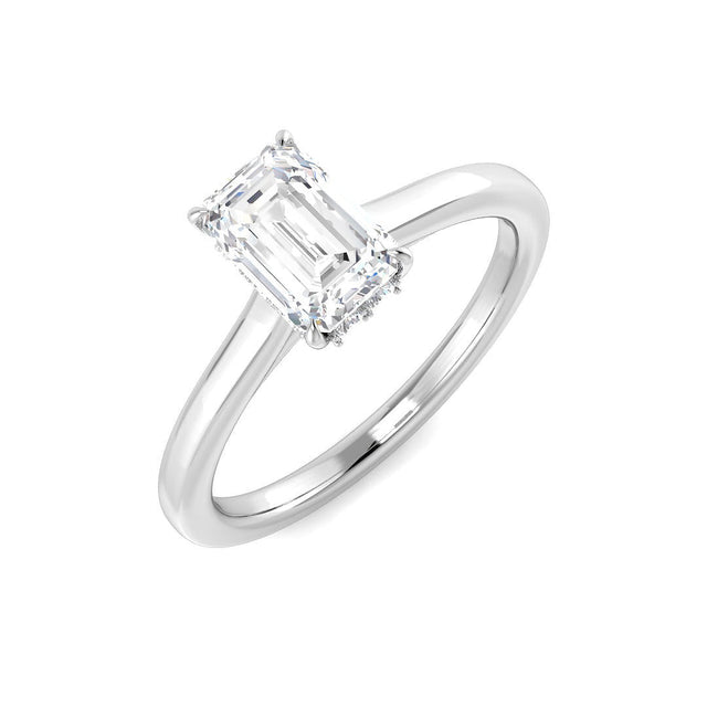Emerald Cut Diamond Ring with Hidden Halo | 10K & 14K Gold, Platinum