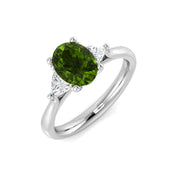 Oval Green Sapphire Ring with Diamond Side Stones in 10K/14K gold and platinum with certified lab-grown or natural diamonds