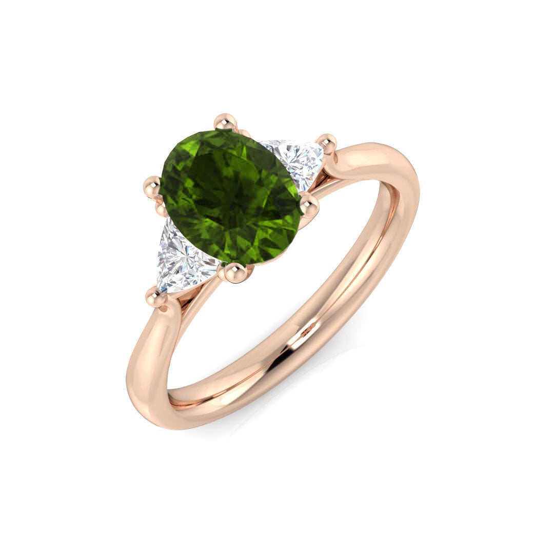 Oval Green Sapphire Ring with Diamond Side Stones in 10K/14K gold and platinum with certified lab-grown or natural diamonds