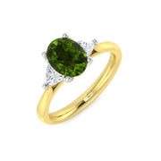 Oval Green Sapphire Ring with Diamond Side Stones in 10K/14K gold and platinum with certified lab-grown or natural diamonds
