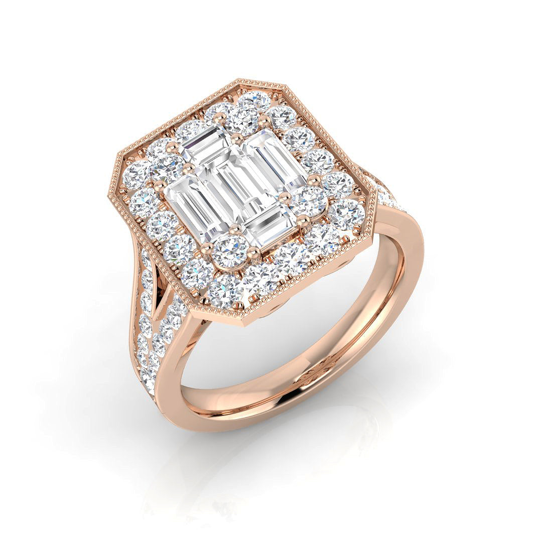 Diamond Hamptob Baguette & Brilliant Ring in 10K/14K gold and platinum with certified lab-grown or natural diamonds
