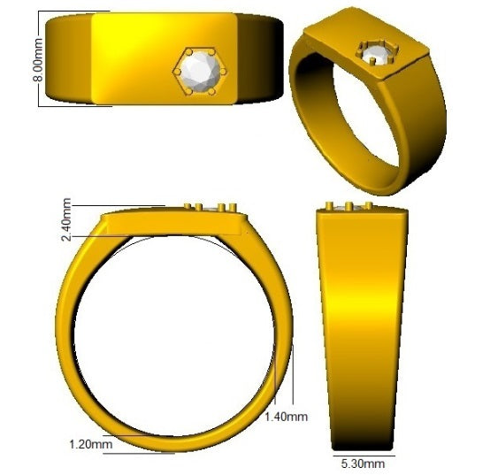 Men’s Modern Diamond Signet Ring with Angled Centre Stone in Gold & in 10K/14K gold and platinum with certified lab-grown or natural diamonds