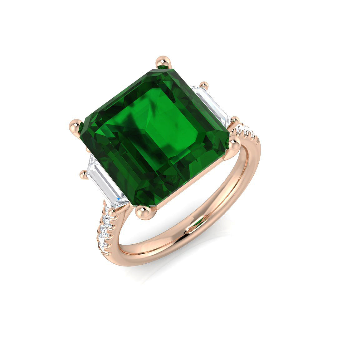 Emerald Cocktail Ring with Natural Diamond Accents in 10K/14K gold and platinum with certified lab-grown or natural diamonds