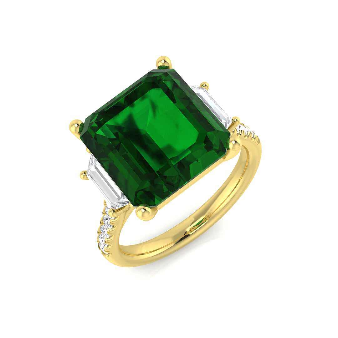Emerald Cocktail Ring with Natural Diamond Accents in 10K/14K gold and platinum with certified lab-grown or natural diamonds