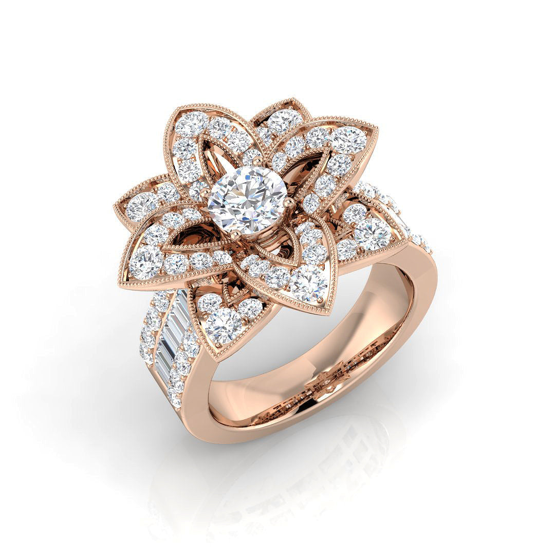 Floral Design Diamond Engagement Ring in 10K/14K gold and platinum with certified lab-grown or natural diamonds