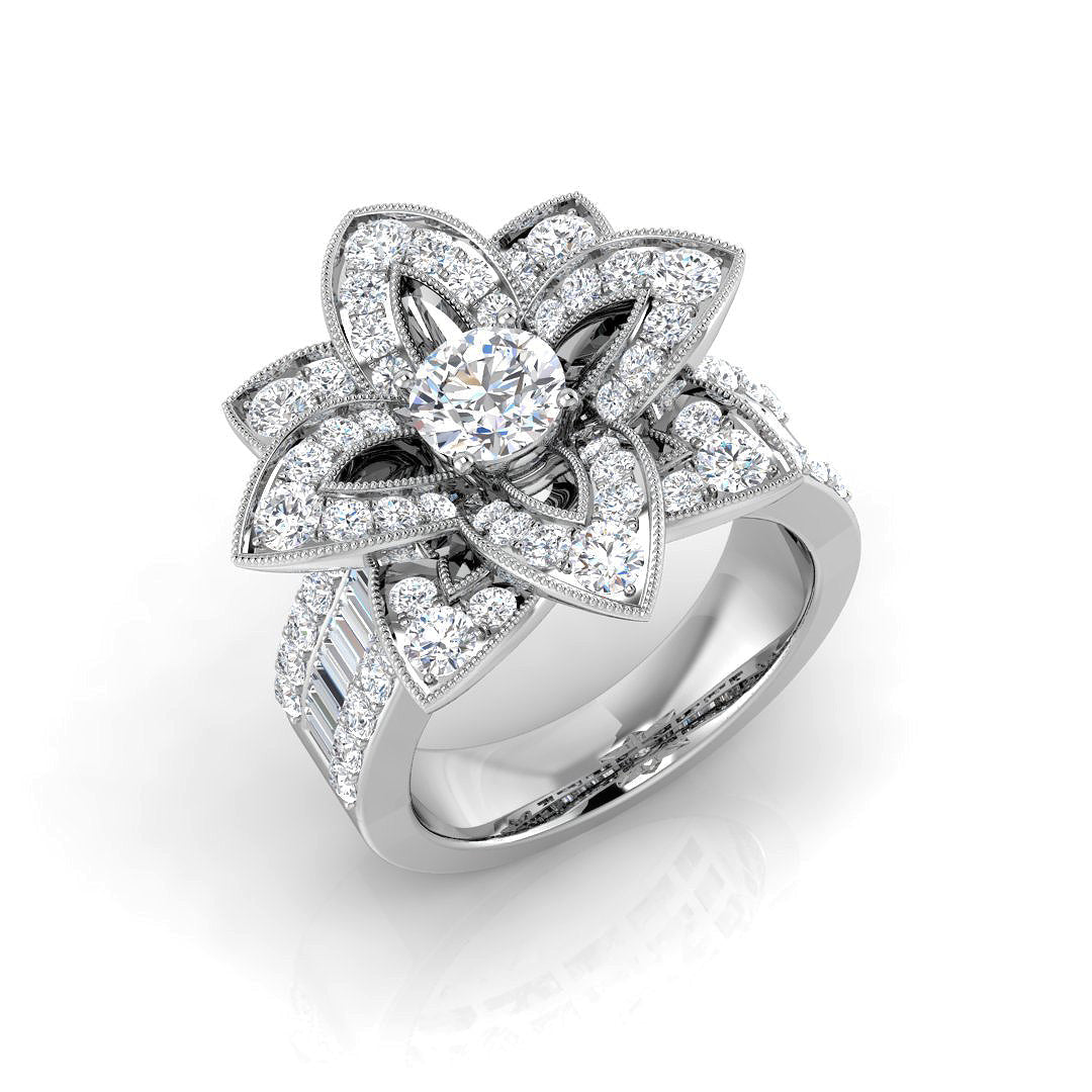 Floral Design Diamond Engagement Ring in 10K/14K gold and platinum with certified lab-grown or natural diamonds
