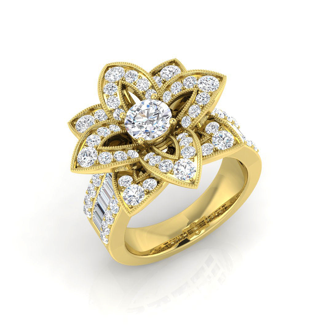 Floral Design Diamond Engagement Ring in 10K/14K gold and platinum with certified lab-grown or natural diamonds