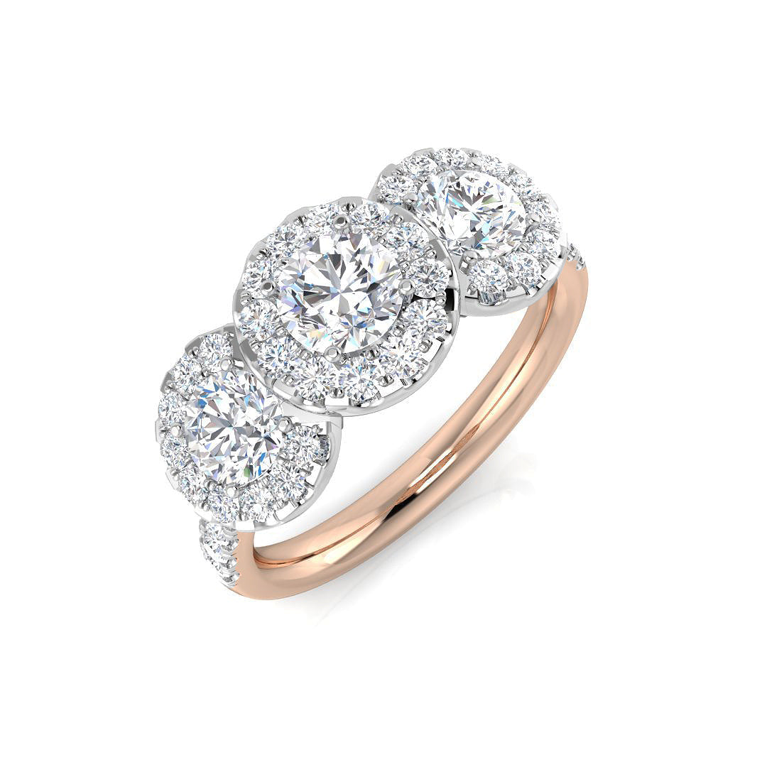 Lab-Grown Round Diamond 3 Stone Cluster Style Engagement Ring in 10K/14K gold and platinum with certified lab-grown or natural diamonds