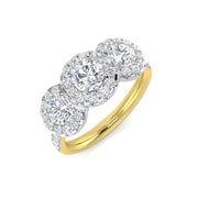 Lab-Grown Round Diamond 3 Stone Cluster Style Engagement Ring in 10K/14K gold and platinum with certified lab-grown or natural diamonds