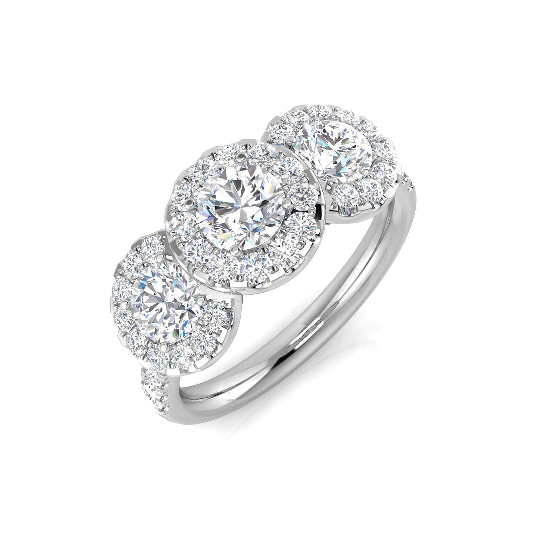 Lab-Grown Round Diamond 3 Stone Cluster Style Engagement Ring in 10K/14K gold and platinum with certified lab-grown or natural diamonds