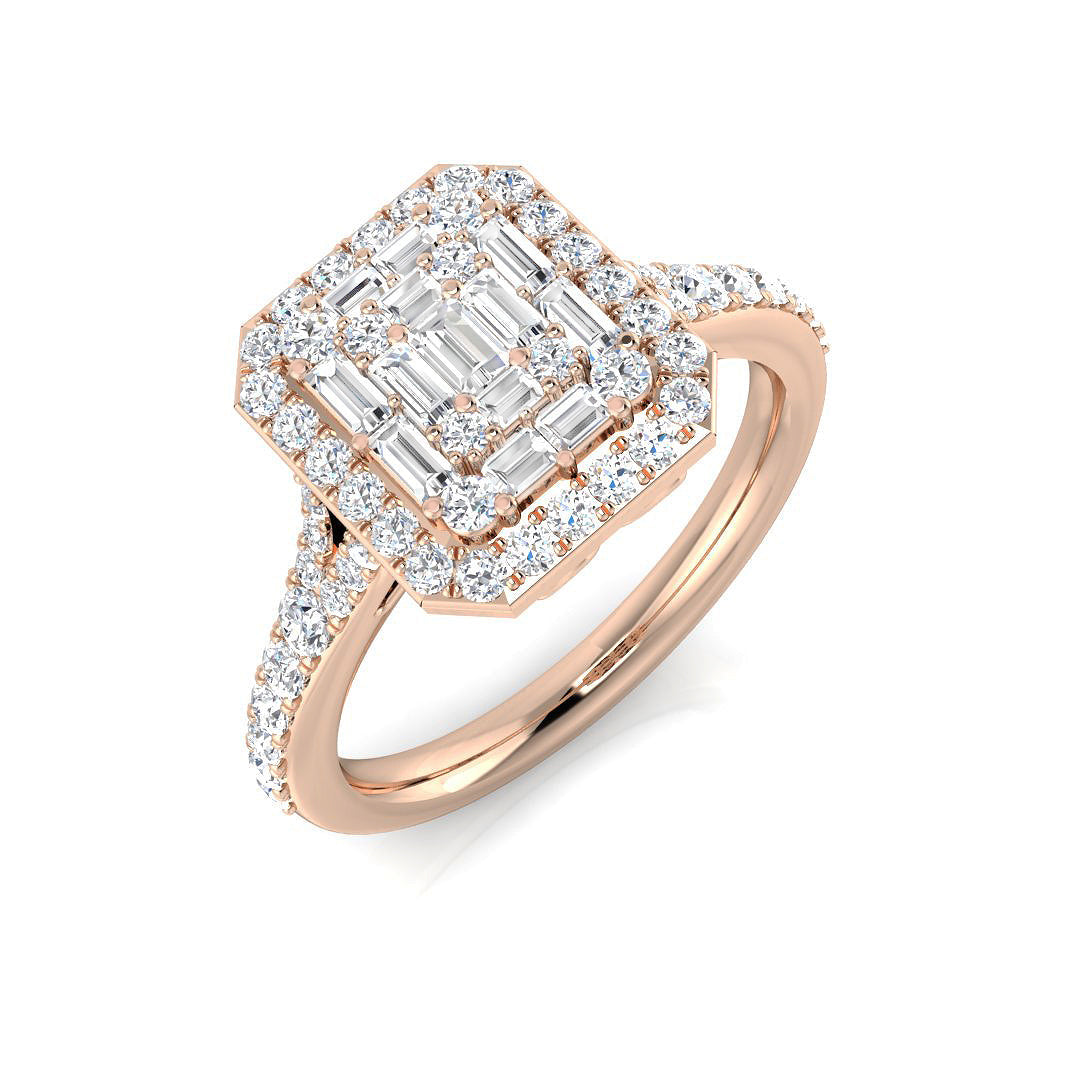 Diamond kubbury Baguette & Brilliant Ring in 10K/14K gold and platinum with certified lab-grown or natural diamonds