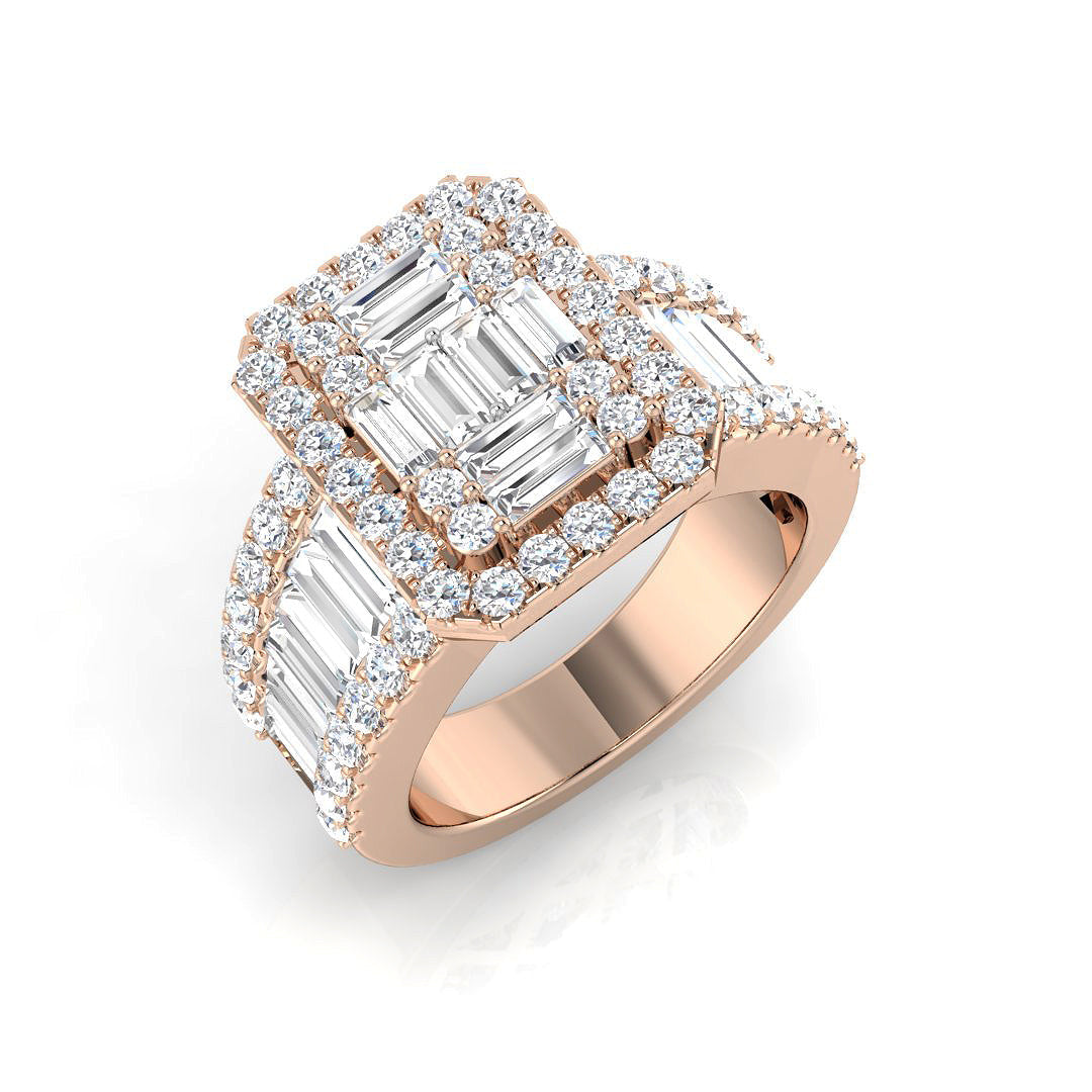 Diamond kwibdob Baguette & Brilliant Ring in 10K/14K gold and platinum with certified lab-grown or natural diamonds