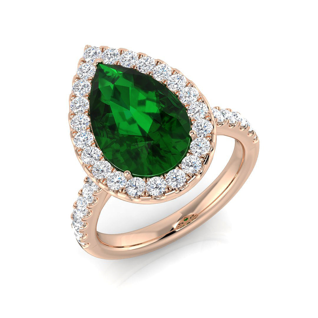 Green Sapphire Diamond Halo Engagement Ring in 10K/14K gold and platinum with certified lab-grown or natural diamonds