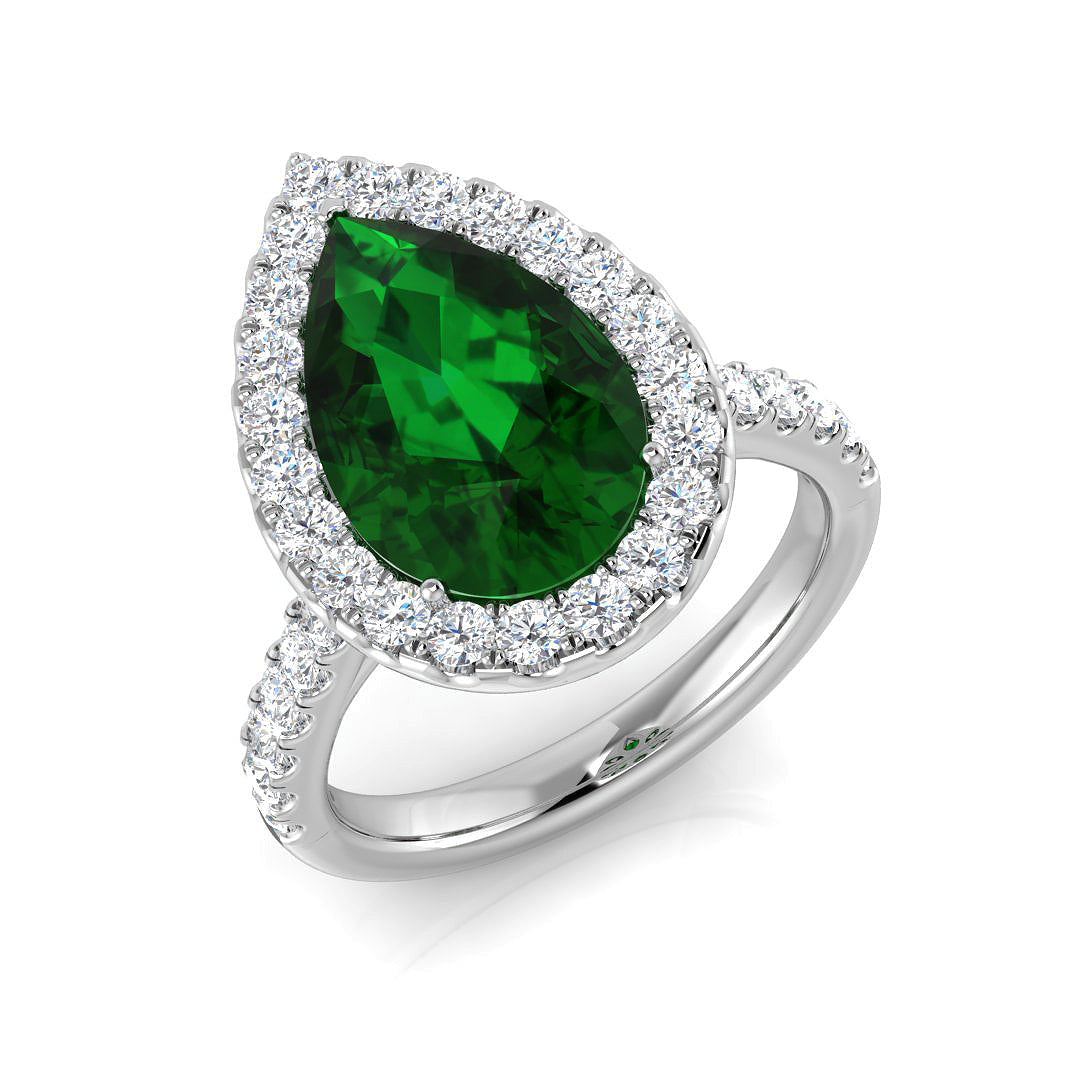 Green Sapphire Diamond Halo Engagement Ring in 10K/14K gold and platinum with certified lab-grown or natural diamonds