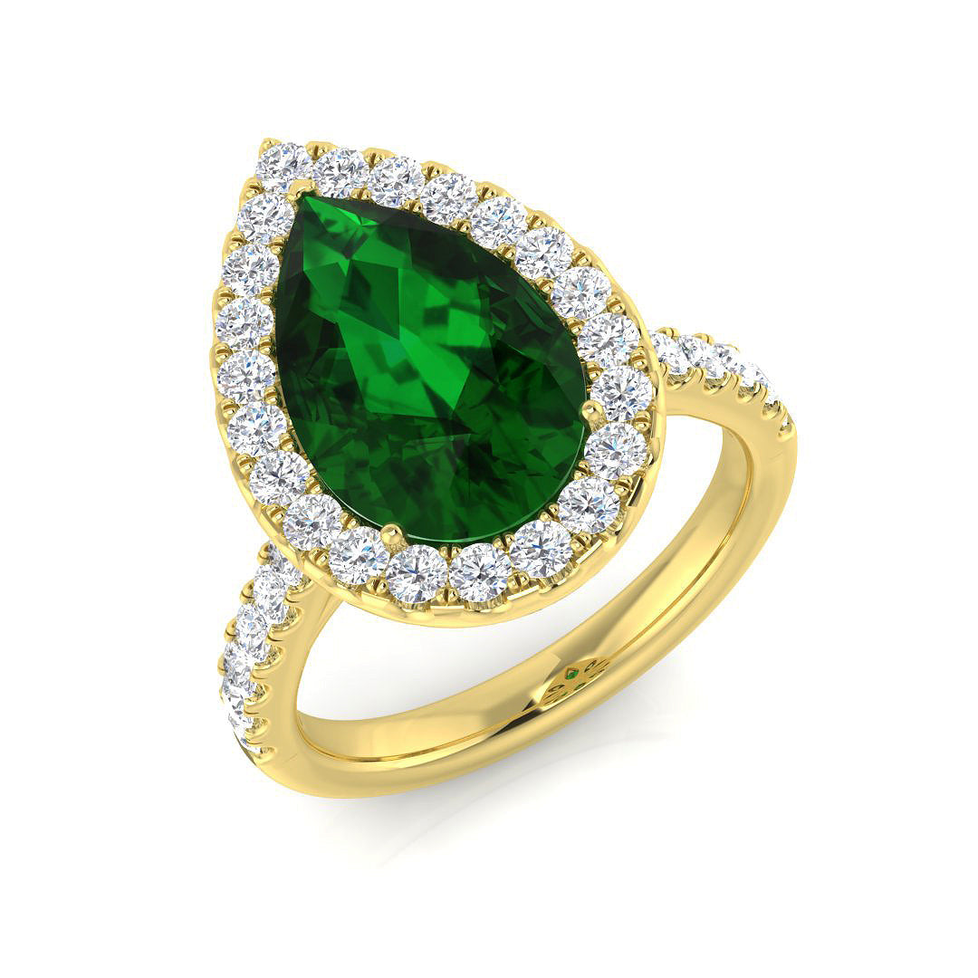 Green Sapphire Diamond Halo Engagement Ring in 10K/14K gold and platinum with certified lab-grown or natural diamonds