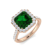 Green Emerald Cut Diamond Ring with Natural Round Diamond Halo Statement Ring in 10K/14K gold and platinum with certified lab-grown or natural diamonds