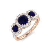 Blue Sapphire Halo Ring with Natural Diamonds in 10K/14K gold and platinum with certified lab-grown or natural diamonds