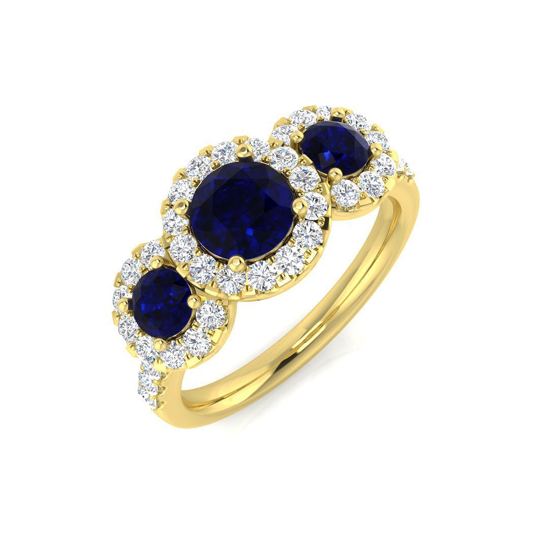 Blue Sapphire Halo Ring with Natural Diamonds in 10K/14K gold and platinum with certified lab-grown or natural diamonds