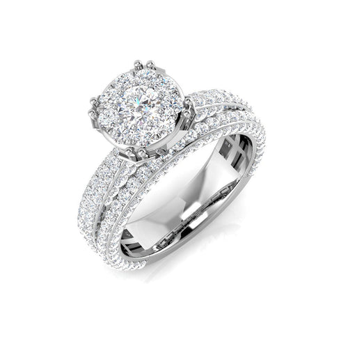 2ct Round Diamond Cluster Ring with Split Pavé Band in 10K/14K gold and platinum with certified lab-grown or natural diamonds