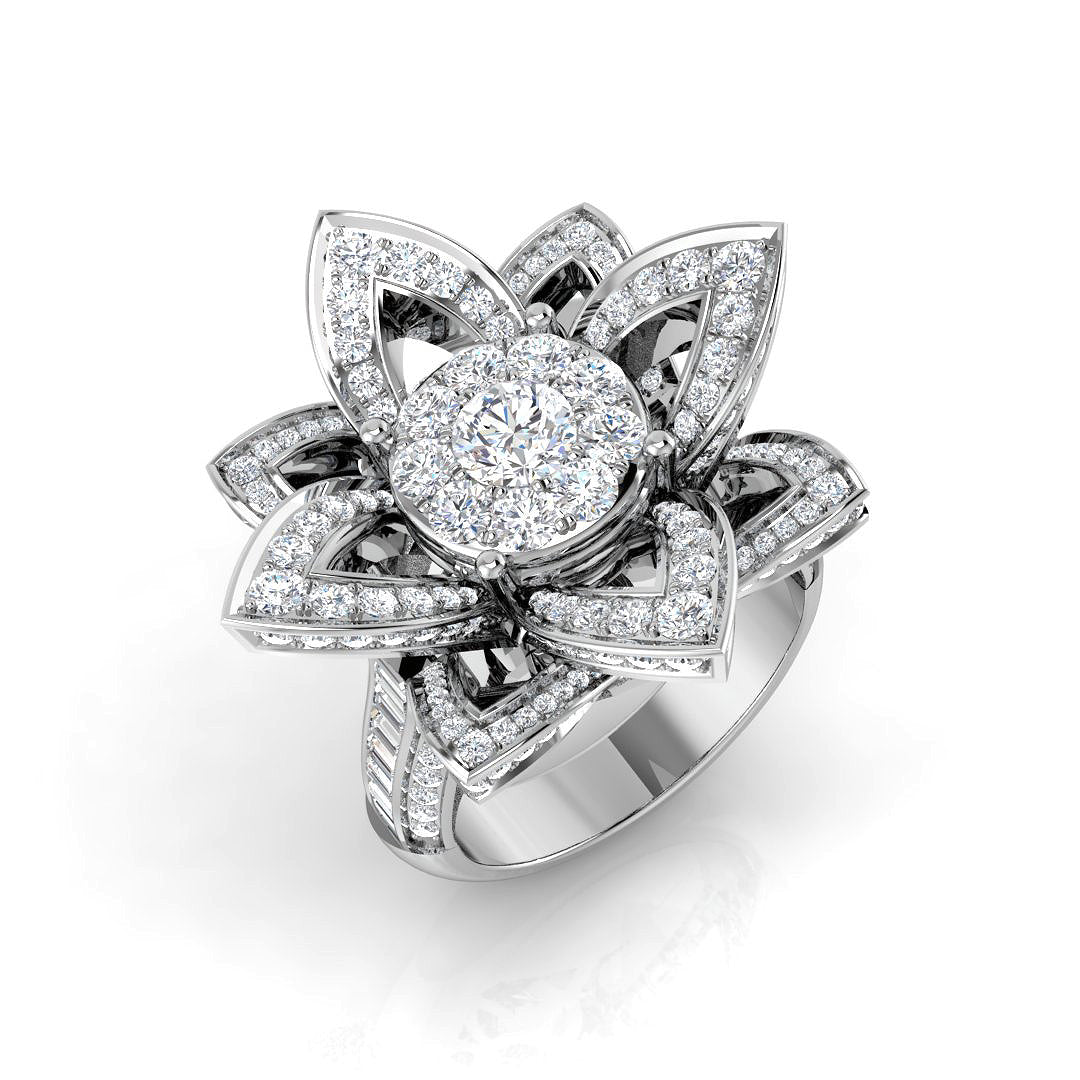 Floral Diamond Cluster Ring 2.25ct in 10K/14K gold and platinum with certified lab-grown or natural diamonds