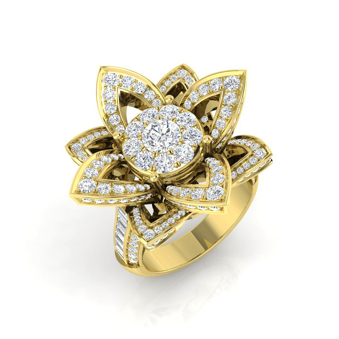Floral Diamond Cluster Ring 2.25ct in 10K/14K gold and platinum with certified lab-grown or natural diamonds