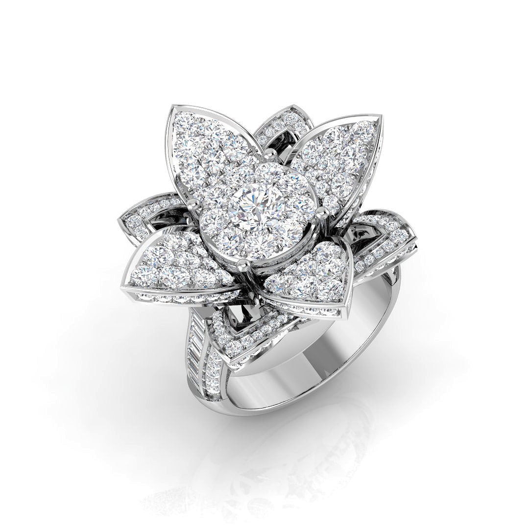 Floral Cluster Diamond Statement Ring 3ct in 10K/14K gold and platinum with certified lab-grown or natural diamonds