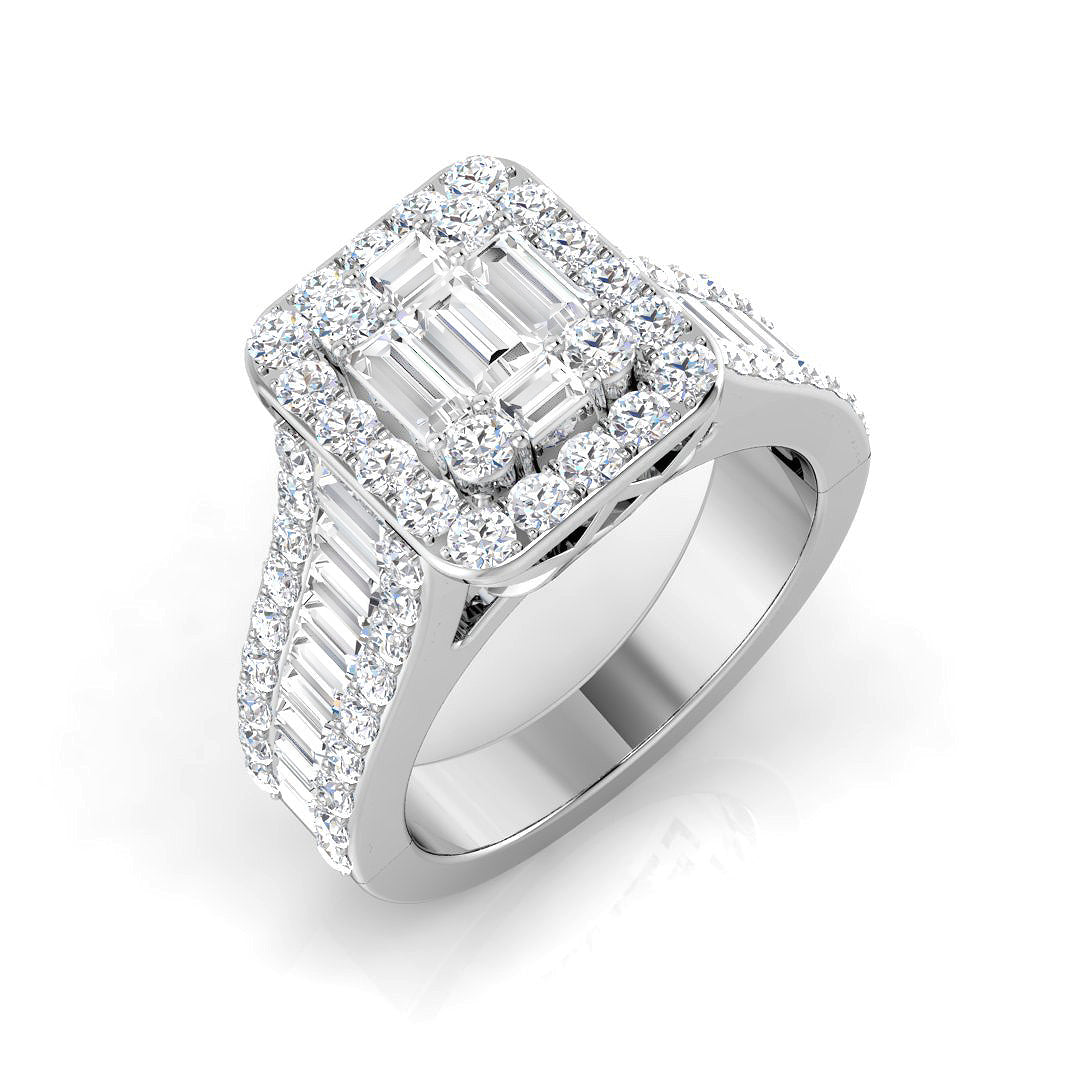 Diamond Bloomkbury Baguette & Brilliant Ring in 10K/14K gold and platinum with certified lab-grown or natural diamonds