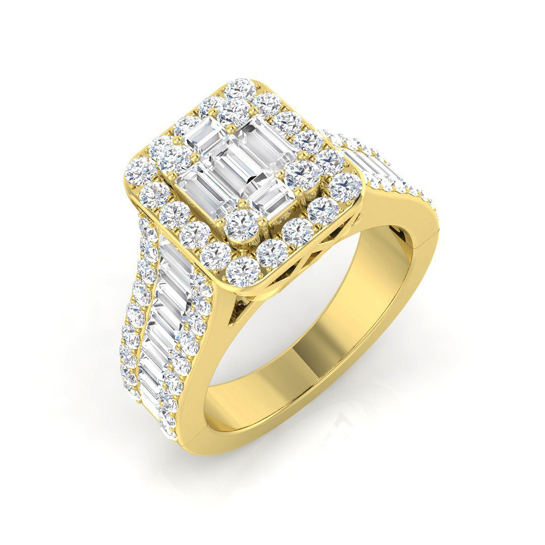 Diamond Bloomkbury Baguette & Brilliant Ring in 10K/14K gold and platinum with certified lab-grown or natural diamonds