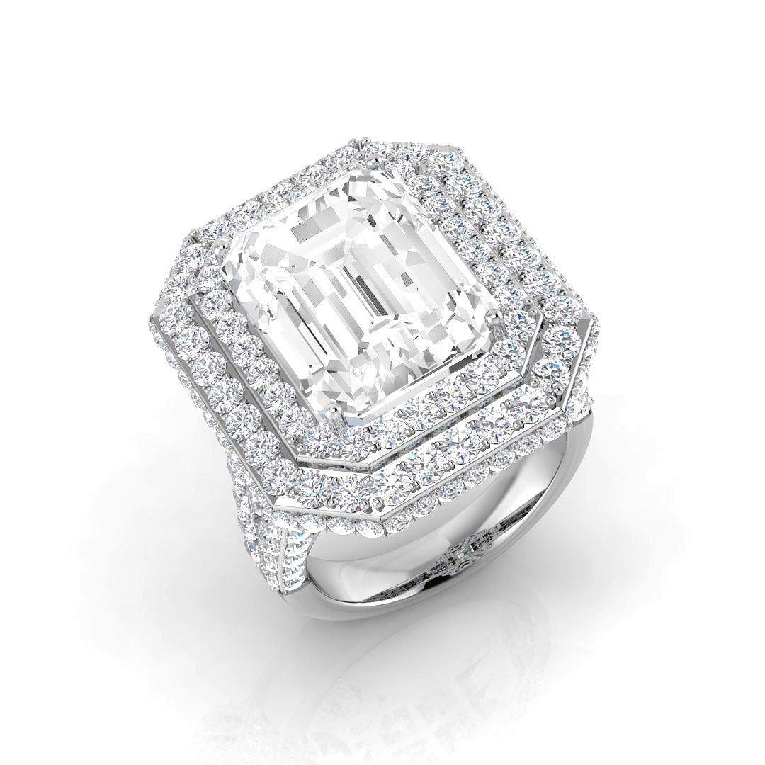 Emerald Cut Diamond Multi Halo Statement Ring 13ct in 10K/14K gold and platinum with certified lab-grown or natural diamonds