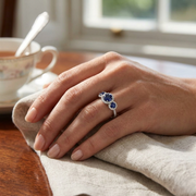 Premium Platinum Natural Round Diamond with Gemstone Halo 3 Stone Ring in 10K/14K gold and platinum with certified lab-grown or natural diamonds