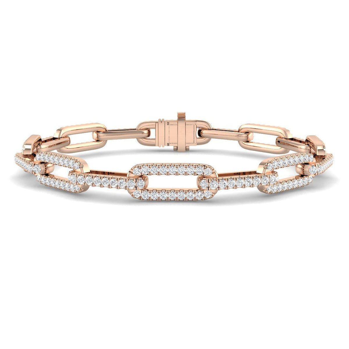 Pave Round Cut Lab Grown Diamond Paperclip Style Bracelet with Box Clasp in 10K/14K gold and platinum with certified lab-grown or natural diamonds