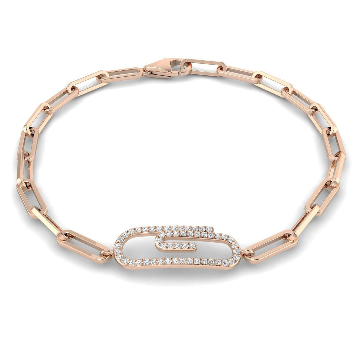 Lab Grown Diamond Paperclip Link Bracelet with Pave Center Link in 10K/14K gold and platinum with certified lab-grown or natural diamonds