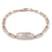 Lab Grown Diamond Paperclip Link Bracelet with Pave Center Link in 10K/14K gold and platinum with certified lab-grown or natural diamonds