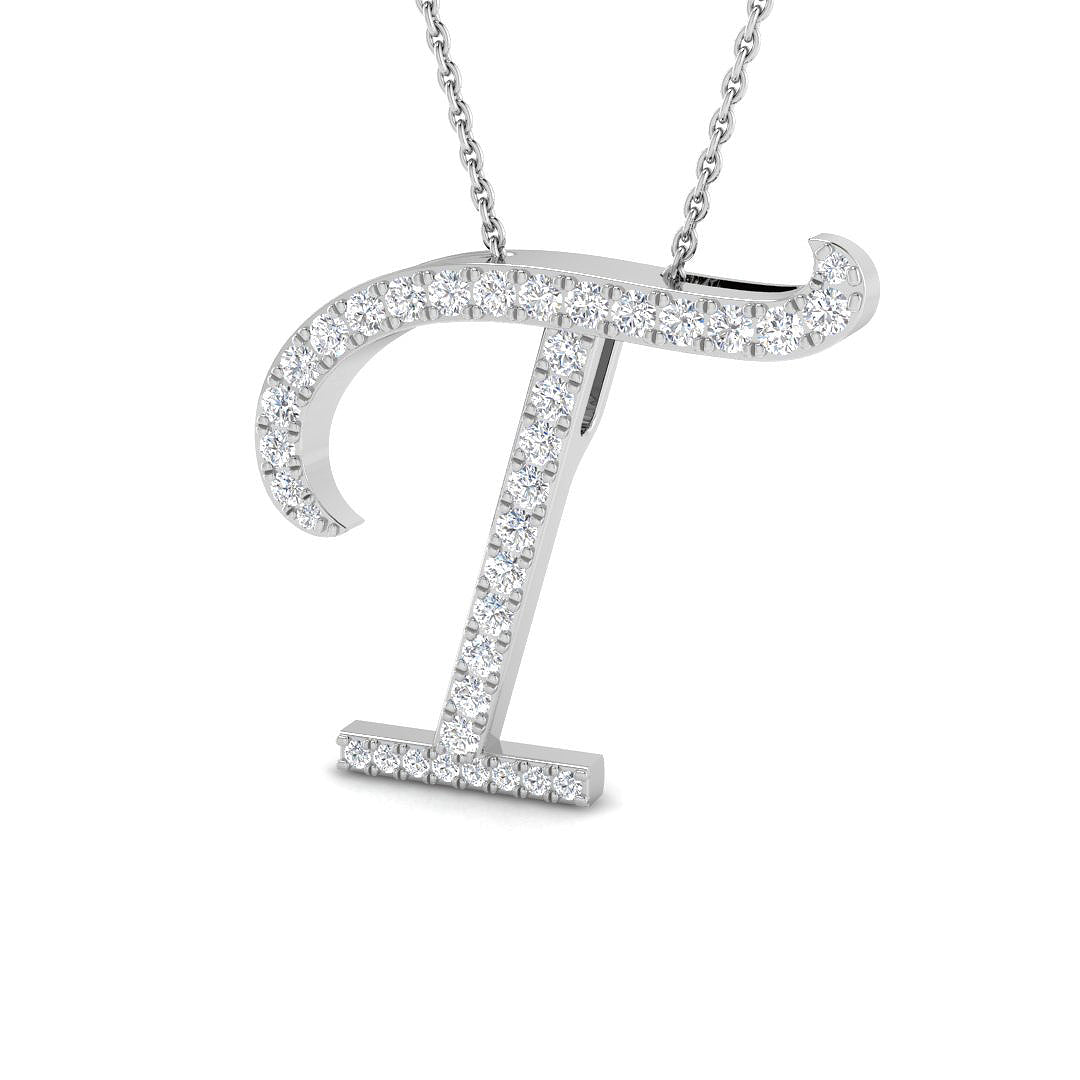 Diamond Script Initial Pendant Necklace Without Chain in 10K/14K gold and platinum with certified lab-grown or natural diamonds