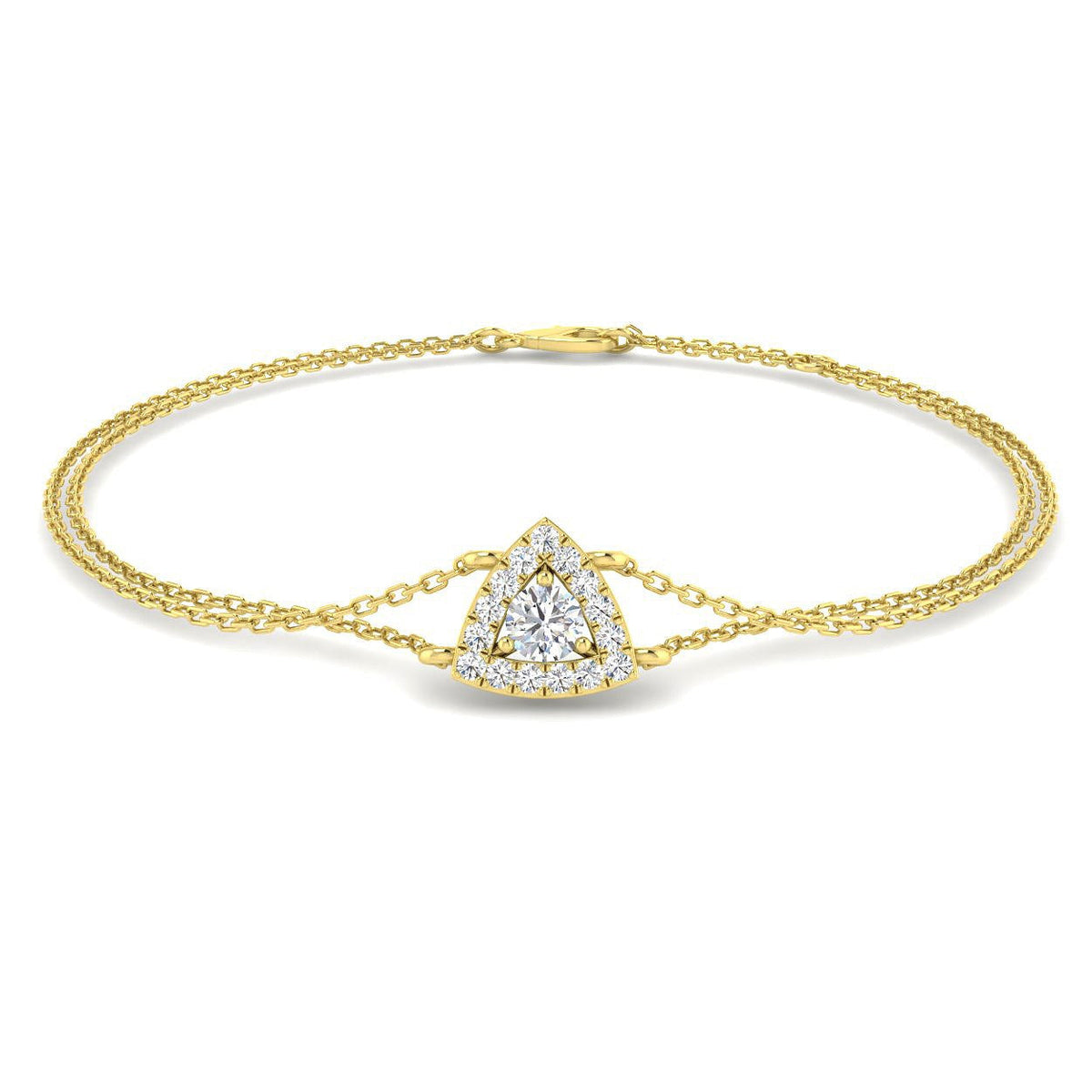 Lab Grown Diamond Triangle Halo Double Chain Bracelet with Lobster Clasp in 10K/14K gold and platinum with certified lab-grown or natural diamonds