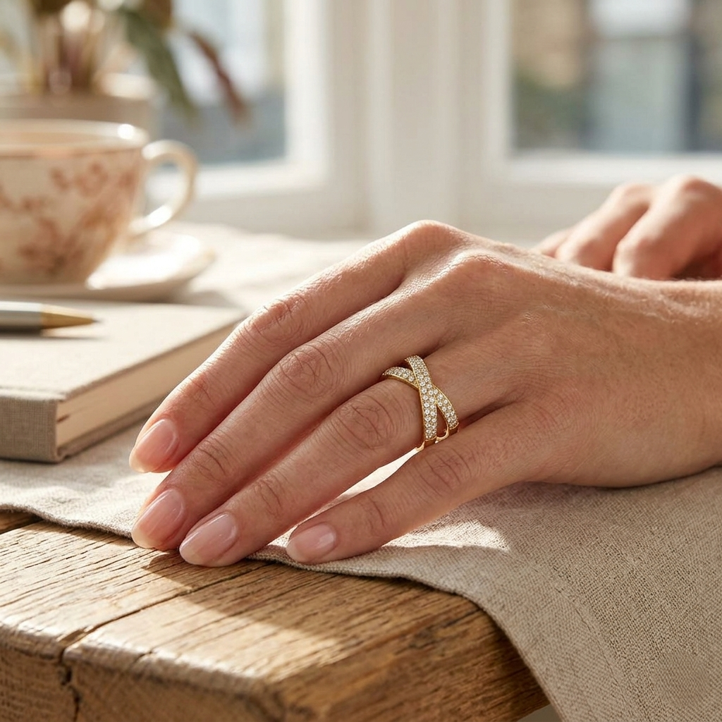 Criss-Cross Pave Ring with Round Cut Lab Grown Diamonds in 10K/14K gold and platinum with certified lab-grown or natural diamonds
