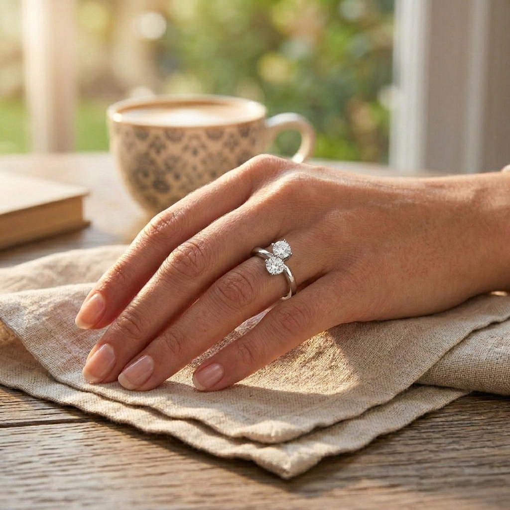 Round Cut Natural Diamond Two-Stone Ring in 10K/14K gold and platinum with certified lab-grown or natural diamonds