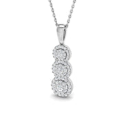 Cluster Halo Diamond Drop Pendant Three Stone in 10K/14K gold and platinum with certified lab-grown or natural diamonds
