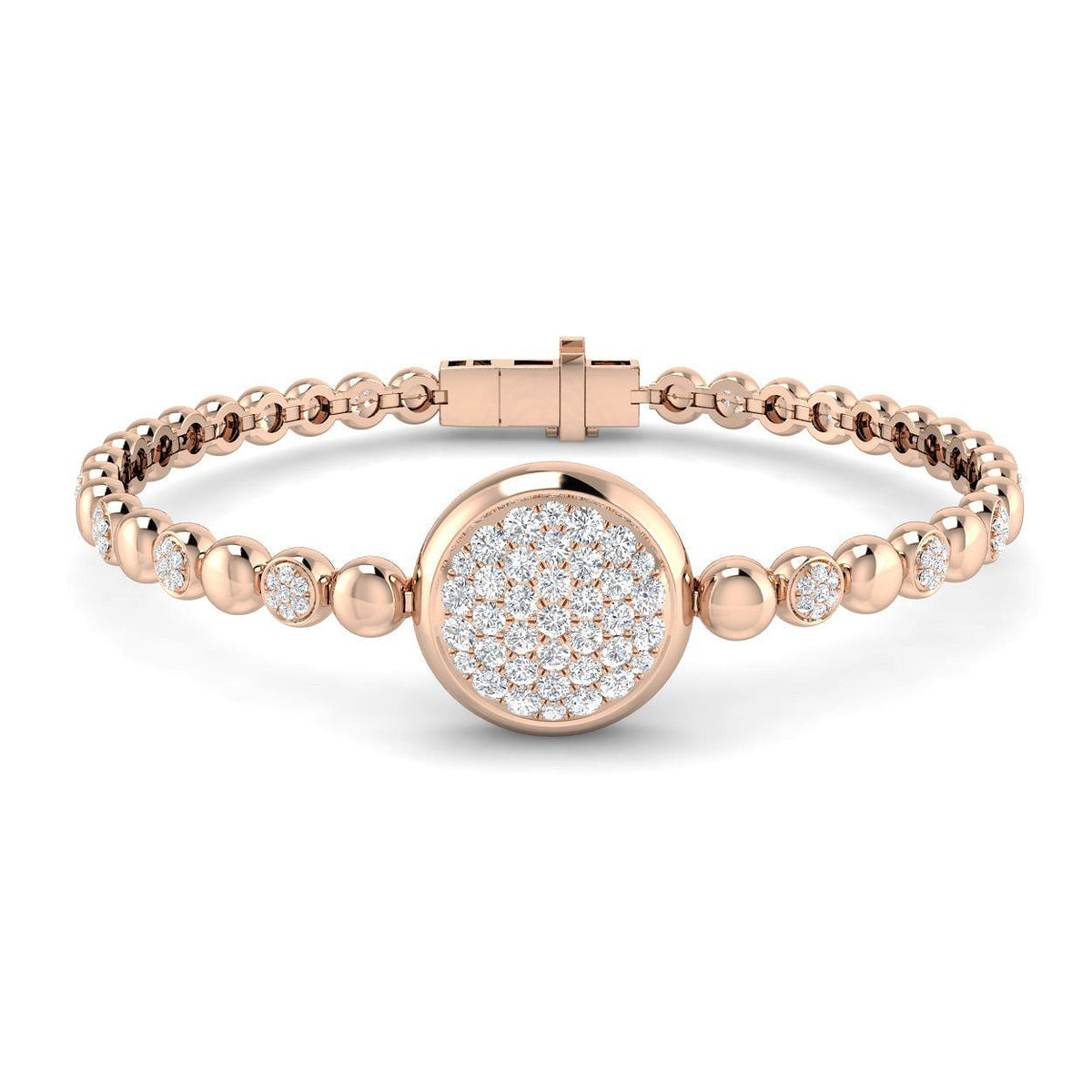 Lab Created Round Cut Fancy Beaded Cluster Set Diamond Bracelet in 10K/14K gold and platinum with certified lab-grown or natural diamonds