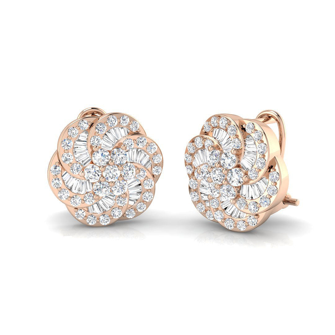 Stud Earrings with Flower Swirl Diamond Cluster - 1.25ct in 10K/14K gold and platinum with certified lab-grown or natural diamonds